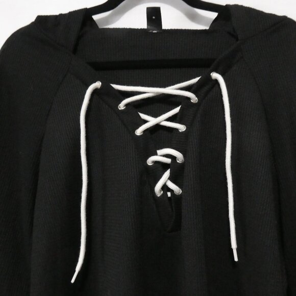 SHEIN - Curve | 2XL | Black Lace-Up Long Sleeve Waffle Knit Hooded Top - Picture 5 of 15